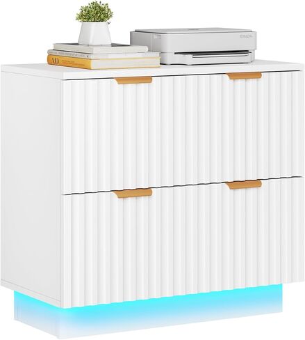 YITAHOME 2 Drawer File Cabinet with Led Light, Modern Filing Cabinet, Large Lateral File Cabinet for Home Office, White in Saudi Arabia