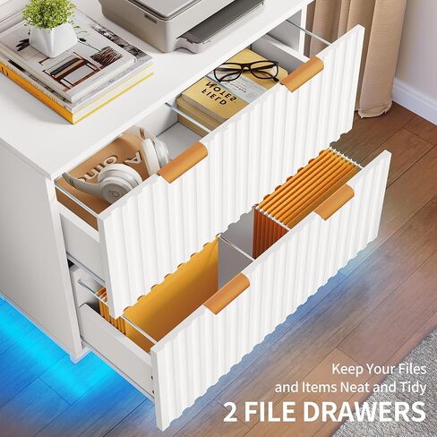 YITAHOME 2 Drawer File Cabinet with Led Light, Modern Filing Cabinet, Large Lateral File Cabinet for Home Office, White in Saudi Arabia