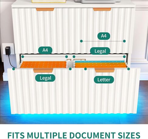 YITAHOME 2 Drawer File Cabinet with Led Light, Modern Filing Cabinet, Large Lateral File Cabinet for Home Office, White in Saudi Arabia