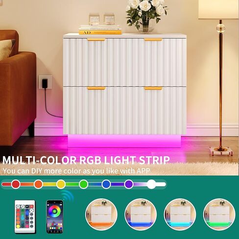 YITAHOME 2 Drawer File Cabinet with Led Light, Modern Filing Cabinet, Large Lateral File Cabinet for Home Office, White in Saudi Arabia