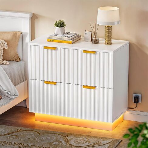 YITAHOME 2 Drawer File Cabinet with Led Light, Modern Filing Cabinet, Large Lateral File Cabinet for Home Office, White in Saudi Arabia