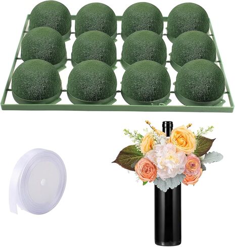 12 قطعة من حامل الإسفنج الزهري الصغير مع لفة واحدة من شريط الزهور الأبيض ورغوة الزهور المستديرة للزهور الطازجة ومستلزمات ترتيب الزهور ورغوة الزهور الخضراء لتزيين زجاجة نبيذ الزفاف in Kuwait