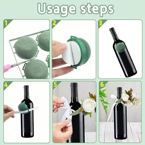 12 قطعة من حامل الإسفنج الزهري الصغير مع لفة واحدة من شريط الزهور الأبيض ورغوة الزهور المستديرة للزهور الطازجة ومستلزمات ترتيب الزهور ورغوة الزهور الخضراء لتزيين زجاجة نبيذ الزفاف in Kuwait