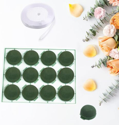 12 قطعة من حامل الإسفنج الزهري الصغير مع لفة واحدة من شريط الزهور الأبيض ورغوة الزهور المستديرة للزهور الطازجة ومستلزمات ترتيب الزهور ورغوة الزهور الخضراء لتزيين زجاجة نبيذ الزفاف in Kuwait