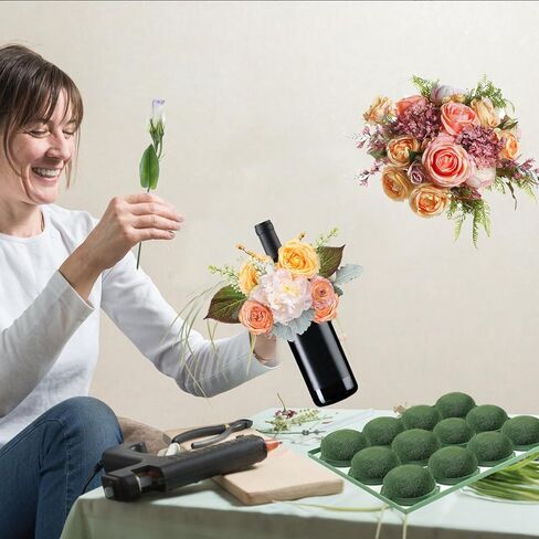 12 قطعة من حامل الإسفنج الزهري الصغير مع لفة واحدة من شريط الزهور الأبيض ورغوة الزهور المستديرة للزهور الطازجة ومستلزمات ترتيب الزهور ورغوة الزهور الخضراء لتزيين زجاجة نبيذ الزفاف in Kuwait