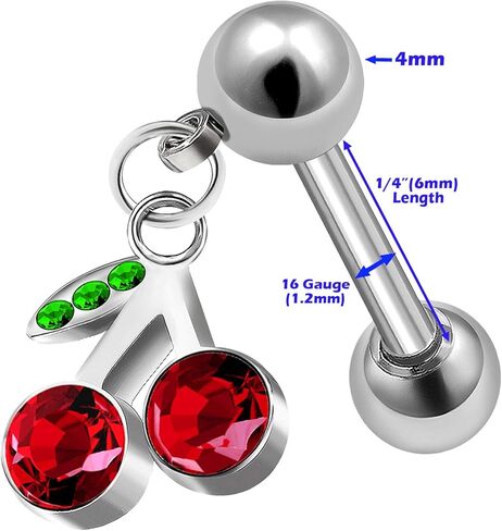 MATIGA الصلب 16 جرام 1/4 6 مللي متر مربط القرط الحديد المتدلية الكرز ثقب المجوهرات الفص الزنمة الغضروف اللولب 4 مللي متر كريستال المزيد من الخيارات in Kuwait