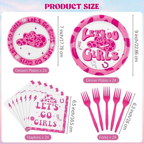 durony 96 Pieces Let's Go Party Supplies Serve 24 Guests Hot Pink Birthday Party Plates Disposable Paper Napkins Forks Bachelorette Decorations for Birthday Disco Pink Girl Party Decorations in Kuwait