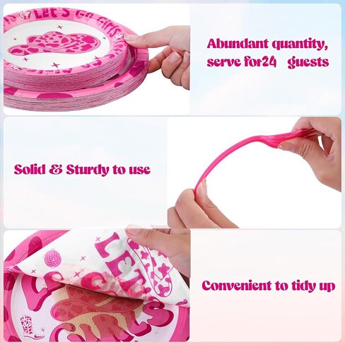 durony 96 Pieces Let's Go Party Supplies Serve 24 Guests Hot Pink Birthday Party Plates Disposable Paper Napkins Forks Bachelorette Decorations for Birthday Disco Pink Girl Party Decorations in Kuwait