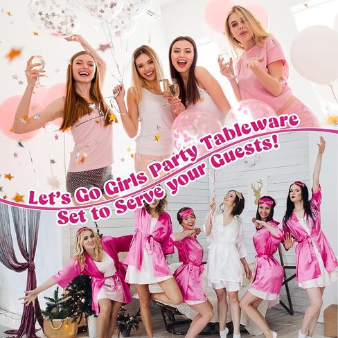 durony 96 Pieces Let's Go Party Supplies Serve 24 Guests Hot Pink Birthday Party Plates Disposable Paper Napkins Forks Bachelorette Decorations for Birthday Disco Pink Girl Party Decorations in Kuwait