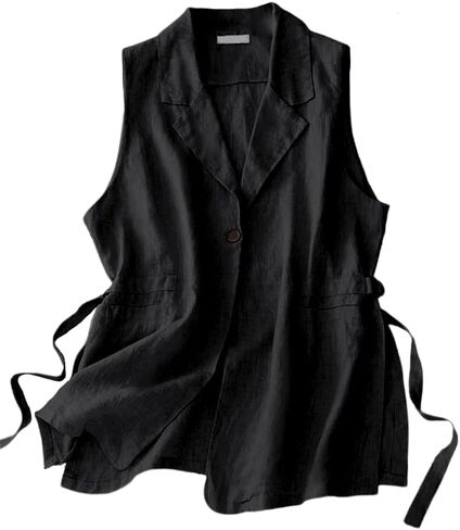 IDEALSANXUN Cotton Linen Vest for Women Sleeveless Blazers Oversized Lightweight Cardigans Spring Summer Jacket Waistcoat in Saudi Arabia