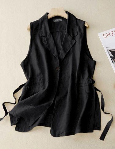 IDEALSANXUN Cotton Linen Vest for Women Sleeveless Blazers Oversized Lightweight Cardigans Spring Summer Jacket Waistcoat in Saudi Arabia