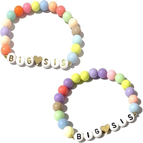 Caiyao Handmade 2pcs Colorful Big Little Sis Announcement Heart Pastel Beads Adjustable Lightweight Cute Cool Bracelet Friendship Birthday Jewelry for Women in Saudi Arabia