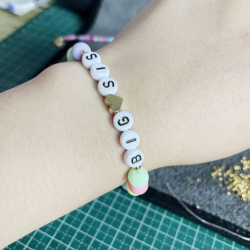 Caiyao Handmade 2pcs Colorful Big Little Sis Announcement Heart Pastel Beads Adjustable Lightweight Cute Cool Bracelet Friendship Birthday Jewelry for Women in Saudi Arabia