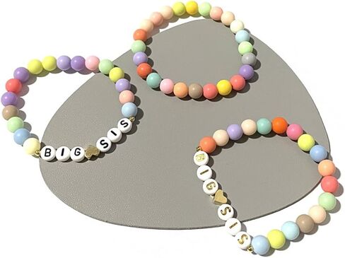 Caiyao Handmade 2pcs Colorful Big Little Sis Announcement Heart Pastel Beads Adjustable Lightweight Cute Cool Bracelet Friendship Birthday Jewelry for Women in Saudi Arabia