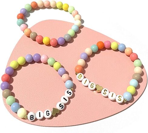 Caiyao Handmade 2pcs Colorful Big Little Sis Announcement Heart Pastel Beads Adjustable Lightweight Cute Cool Bracelet Friendship Birthday Jewelry for Women in Saudi Arabia