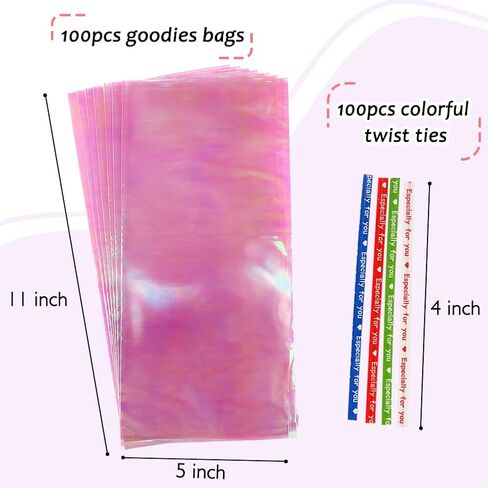 JOINDO 120PCS Iridescent Treat Bags,4x9.5 inch Holographic Goodie Bags with Twist Ties, Cellophane Candy Bags for Halloween, Christmas, New Year in Saudi Arabia