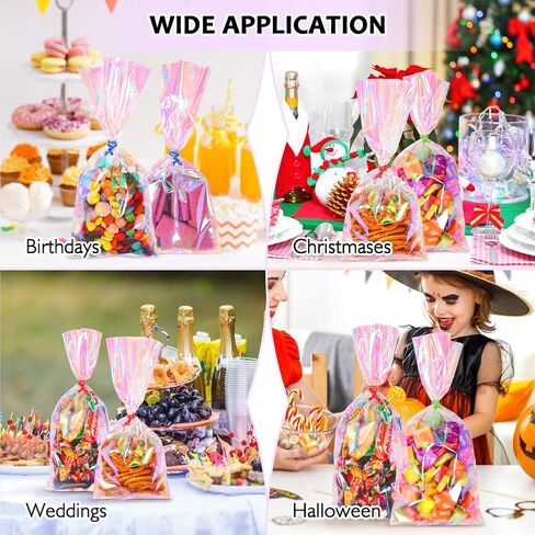 JOINDO 120PCS Iridescent Treat Bags,4x9.5 inch Holographic Goodie Bags with Twist Ties, Cellophane Candy Bags for Halloween, Christmas, New Year in Saudi Arabia