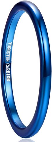 Vakki 2mm Tungsten Rings for Men Women Black/Blue/Silver/Rose Gold/Matte Silver-Blue Stackable Slim Wedding Bands Size 5-12 in Saudi Arabia