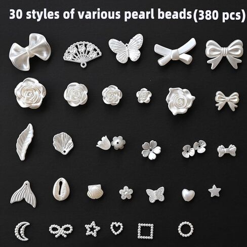900PCS Assorted Pearl Beads for Jewelry Making,Cute Charms for Socks Bulk DIY Bracelets Phone Charms Strap,White Acrylic Star Shell Bow Heart Bowknot Flower Unique Aesthetic Beads for Crafts in Saudi Arabia