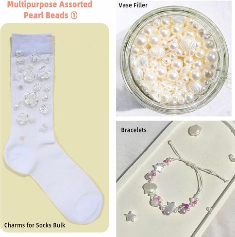900PCS Assorted Pearl Beads for Jewelry Making,Cute Charms for Socks Bulk DIY Bracelets Phone Charms Strap,White Acrylic Star Shell Bow Heart Bowknot Flower Unique Aesthetic Beads for Crafts in Saudi Arabia
