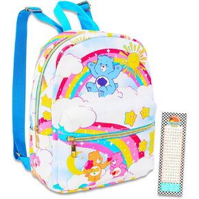 Care Bears Mini Backpack for Women - 10" Faux Leather Care Bears Backpack with Front Pocket Plus Bookmark | Care Bears Backpack Purse Bundle
