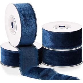 شريط مخملي حريري 4 لفات من Preboun لتغليف الهدايا، شريط حافة متوترة، شريط هدايا عيد الميلاد 6 ياردة لدعوات الزفاف، ديكورات باقة الحرف اليدوية، إجمالي 24 ياردة (أخضر داكن، 1.5 بوصة) in Kuwait