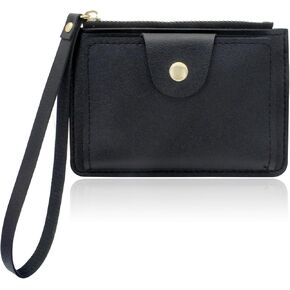 Card Wallet, Card Hold Wallet with Strap for Women, Snap Closure Slim Card Wallet with Zippered Coin Pocket