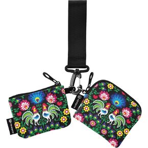Polish Folk Art and Roosters Wristlet Wallets for Women Portable Zip Around Dual Pouch Mini Coin Purse