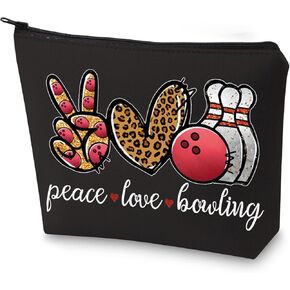 WZMPA Bowling Cosmetic Makeup Bag Bowling Lover Gifts Peace Love Bowling Ball Zipper Pouch For Women Girls (Peace Bowling BL)