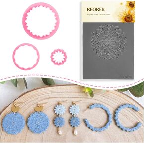 Keoker Mandala Polymer Clay Cutters and Texture Mats for Clay, Clay Cutters for Polymer Clay Jewelry, Polymer Clay Earring Cutters, 3 Clay Earring Cutters and 1 Polymer Clay Texture Sheets Mandala