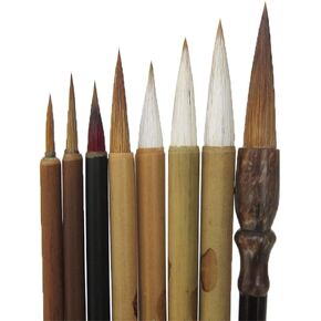 Shanlian Hubi Claborate-Style Painting Writing Brush Watercolor Chinese Calligraphy Brush Set Kanji Japanese Sumi Painting Drawing Brushes 8 Piece/Set+Roll-up Bamboo Brush Holder