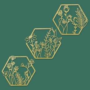 OYEFLY 3 Pcs Metal Flower Wall Decor,Flower Art Wall Decor,Farmhouse Wall Decor (Black)