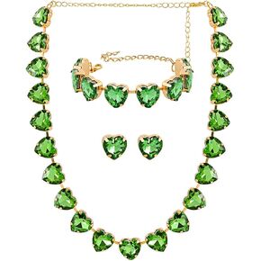 Faux Crystal Heart Jewelry Sets Includ Necklace Bracelet Earrings