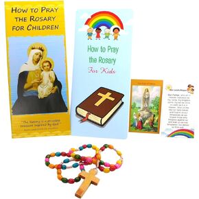 Westmon Works Kids How to Pray the Rosary Set with Wooden Beads Two Holy Cards and Large Easy Instruction Guide Pamphlet