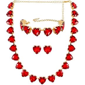 Faux Crystal Heart Jewelry Sets Includ Necklace Bracelet Earrings