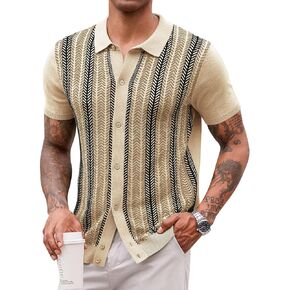 Runcati Mens Knit Polo Shirts Vintage Casual Short Sleeve Shirt Golf Button Down Old Money Sweater