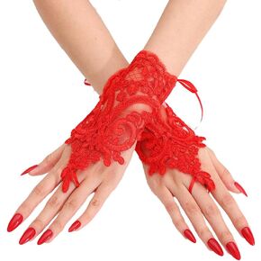 Women’s Feather Gloves Gothic Lace Floral Gloves Short Fingerless Gloves Fancy Dress Gloves for Costume