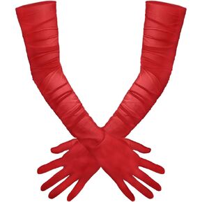 Long Gloves Women Formal, Opera Gloves Sleeves Ruched Tulle Sheer Gloves 39 Inch Extra Long Stretchy Mesh Gloves