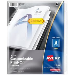 Avery Customizable Print-On Dividers for 3 Ring Binders, 8-Tab Set (11528)