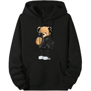 Floerns Men's Cartoon Print Long Sleeve Hoodie Sweatshirts Fleece Pullover Top