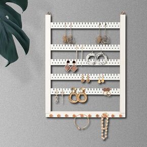 Solid Wood Earring Hanging Jewelry Organizer Wall Mounted Earring Organizer and Necklace Holder- Earring Display for studs, dangling, Necklace, Bracelet, and Rings-Brown
