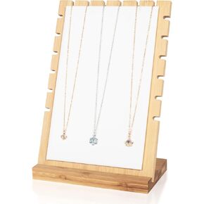 Barelove Necklace Display Stand Jewelry Display for Selling, Bamboo Plank Necklace Jewelry Stand Holder with Leather Soft Mat for Home Shop Store (White)