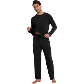 WiWi Men's Viscose from Bamboo Pajamas Set Lightweight Sleepwear Long-Sleeved Crewneck Sleep Shirt and Long Pants S-XXL