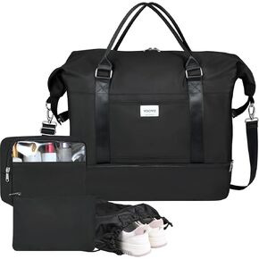 Voova Weekender Bags for Women, Large Travel Duffle Bag for Personal Item Travel with Shoes Compartment, Carry On Overnight Bag with Toiletry Bags 4 Pack Set for Men, Gym, Hospital, Yoga (Beige)