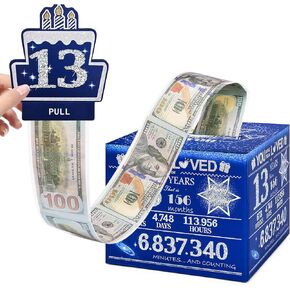 13 Happy Birthday Money Box for Cash Gift, 13th Birthday Decorations for Boys and Girls, Gifts for 13 Year Old Boy, Boy Birthday Gift Ideas, Cool Things for Teen -Blue with 100PCS Bags