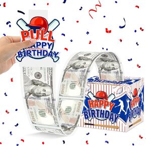Baseball Birthday Money Box for Cash Gift Surprise Pull Money Gift Box for Boys Kids Teens Sport Themed Party Favors Cash Gift Box with Pull Out Card and 30Pcs Transparent Bags for Baseball Party Gift