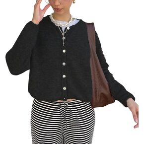Yuemengxuan Women Cardigan Sweater Button-Down Solid Color V-Neck Long Sleeve Soft Knit Coat Jumper Going Out Wear