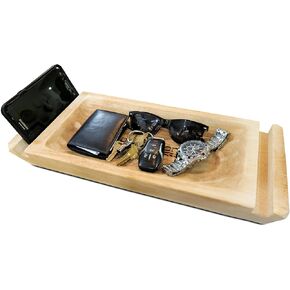 Wood Key Tray for Entryway Table, Wooden Valet Tray for Men & Women, Nightstand Organizer EDC Tray, Desk Tray for Phone Watch Wallet Keys Jewelry tray, 16.5"L x 7.5"W x 2.4"H inches