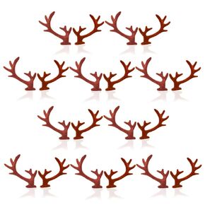 Suartus Mini Deer Antlers Embellishments - 10 Pairs Flocking Deer Antlers Cute Reindeer Elk Animals Horn for DIY Craft Christmas Headband Snowman Wedding Party Ornaments Hair Accessories