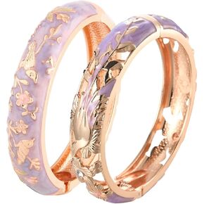 UJOY Cloisonne Indian Bangle Colored Crystal Gold Plated Hinge Cuff Bracelet Hollowed Bird Enamel Jewelry Gift 55C49